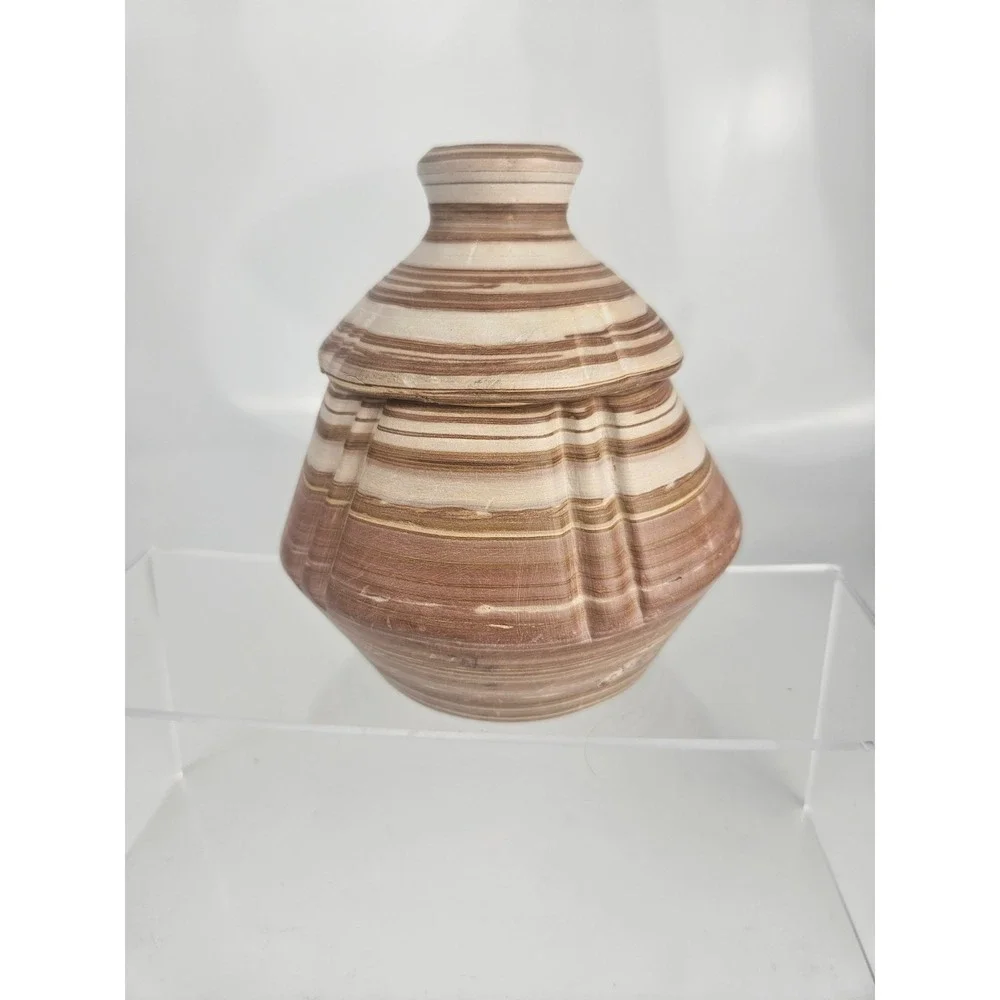 Banded Stone Lidded Jars Pair‎ Natural Stone Decor Set